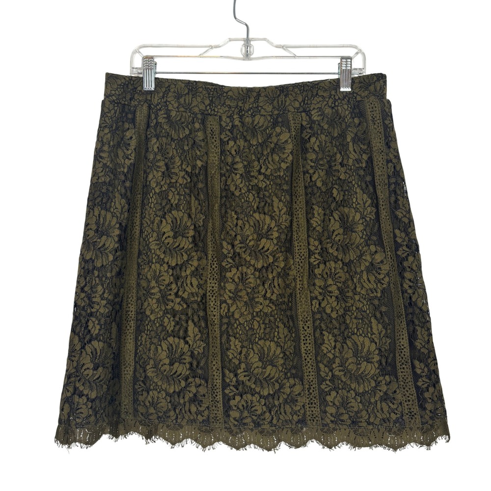 Olive Green Floral Lace Skort Womens XL Cottagecore Fairy Grunge Boho Whimsigoth - Picture 2 of 9